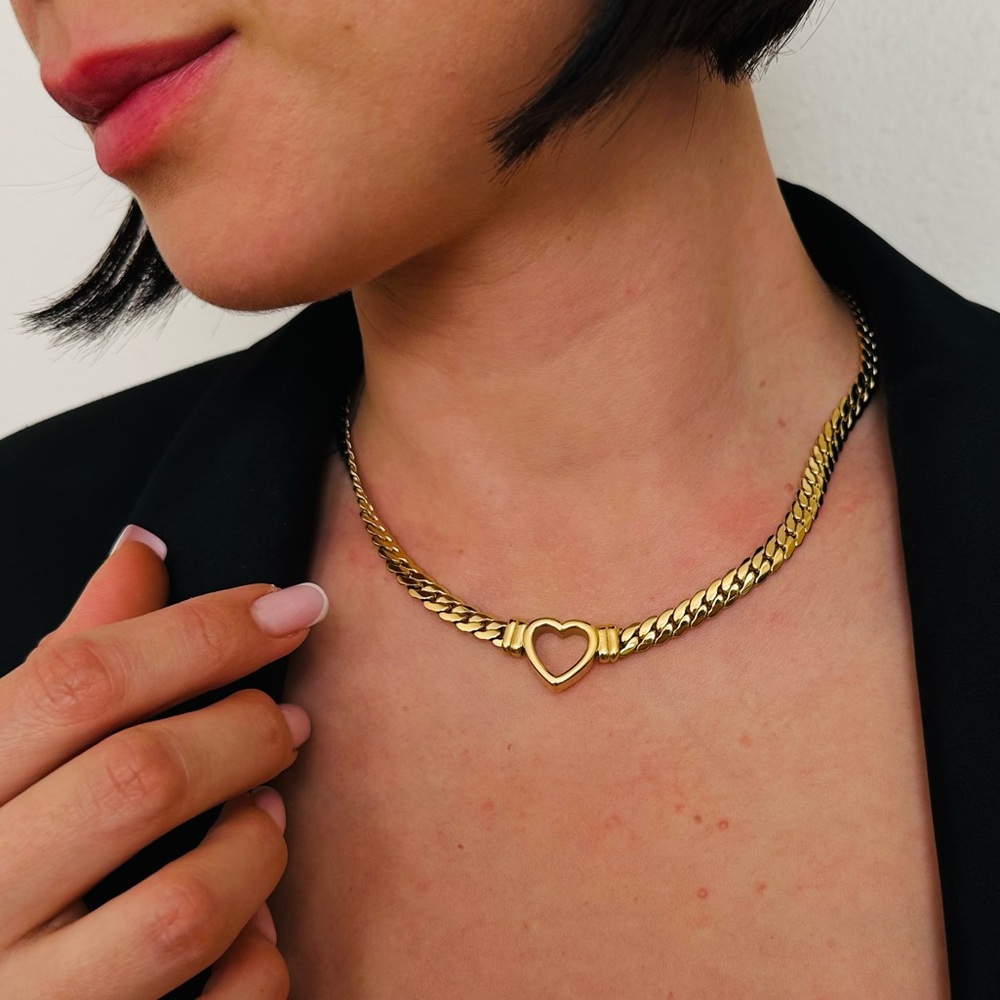 New Gold Sacred Heart Necklace Link Chain Minimalist Braided Choker - Picture 2 of 6